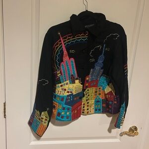 VTG Women’s Dress Jacket Size M Colorful Cityscape Embroidered Blazer